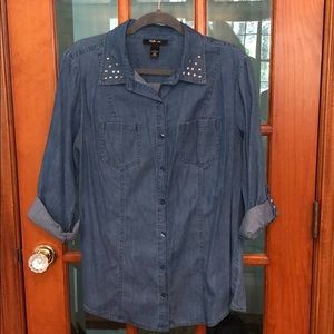 STYLE&CO Chambray Denim Studded Button Down